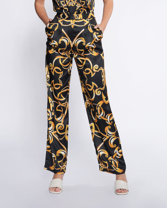Gold Baroque Pleated Wide Pants