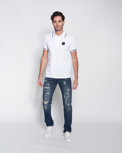 White Jacquard Cotton Polo-Shirt