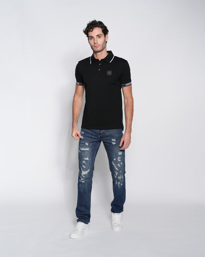 Black Jacquard Cotton Polo-Shirt