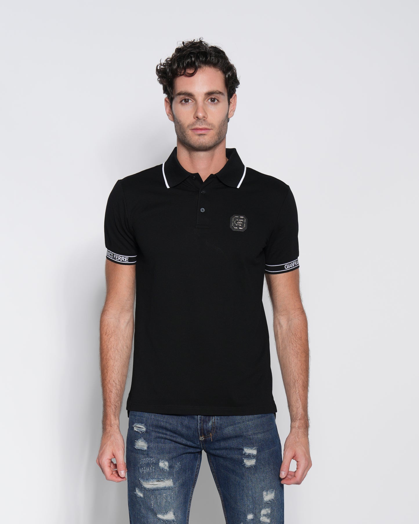 Black Jacquard Cotton Polo-Shirt