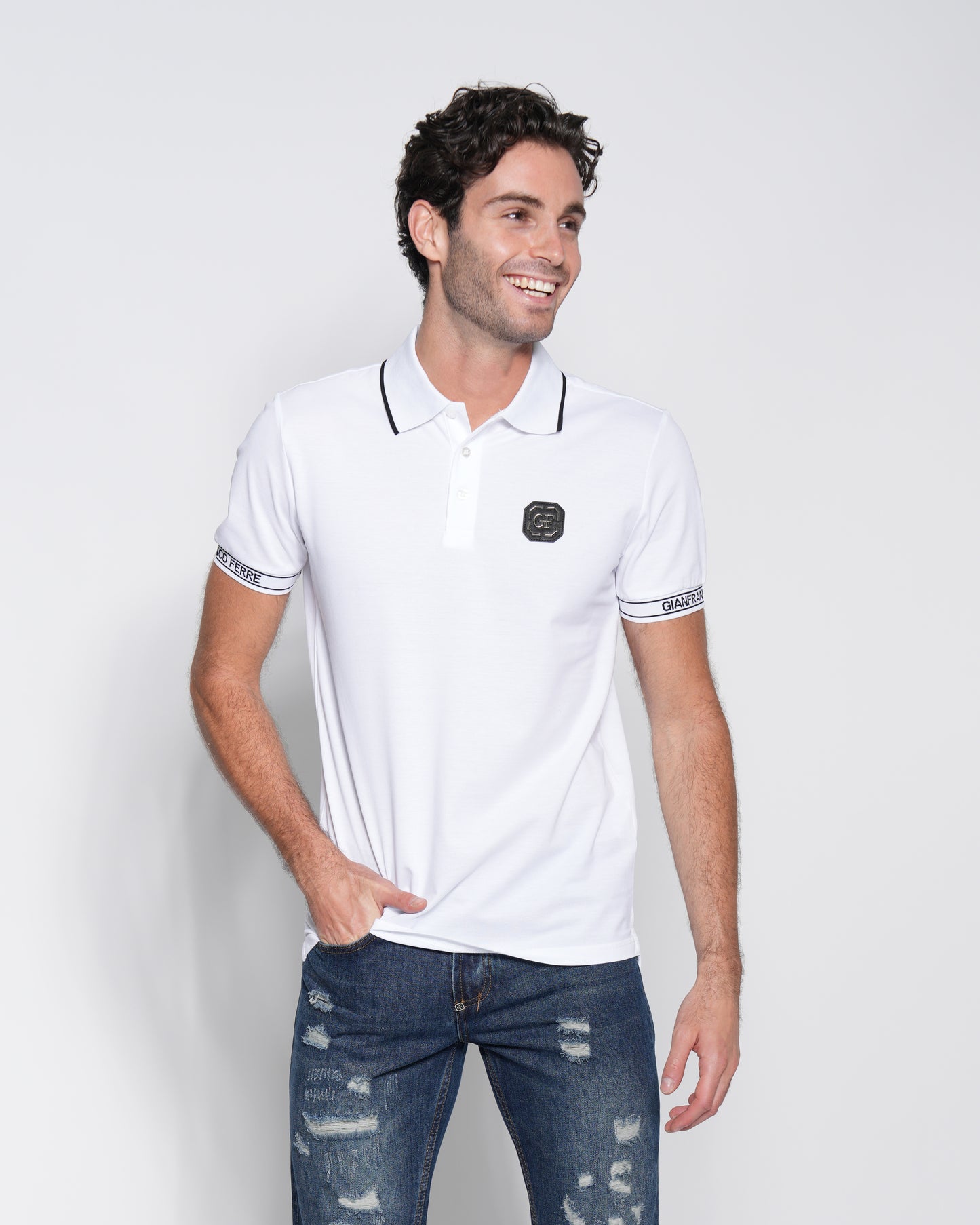 White Jacquard Cotton Polo-Shirt