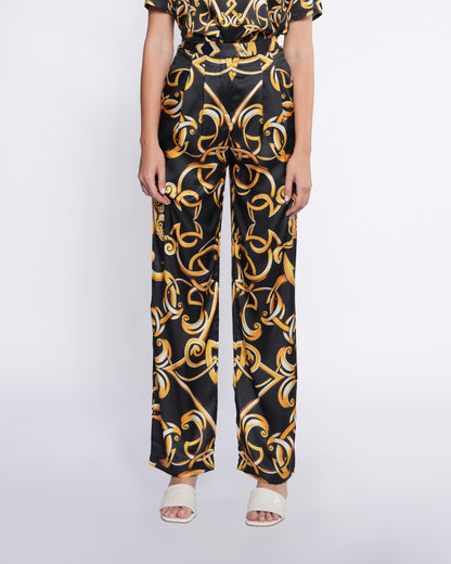 Gold Baroque Pleated Wide Pants