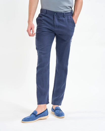 Slate Blue Linen Chino Trousers