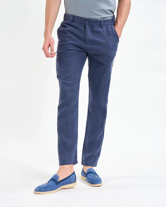 Slate Blue Linen Chino Trousers
