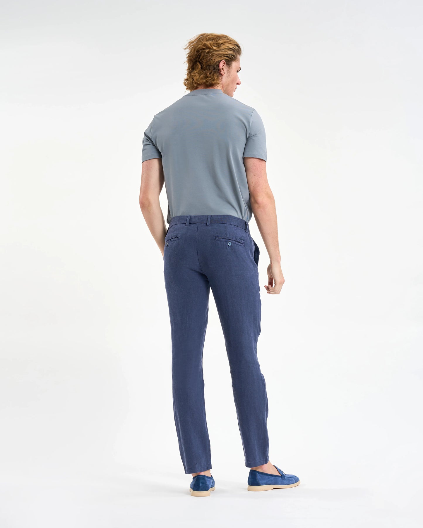 Slate Blue Linen Chino Trousers