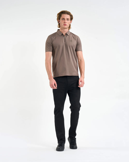 Mocha Chevron Performance Zip Polo