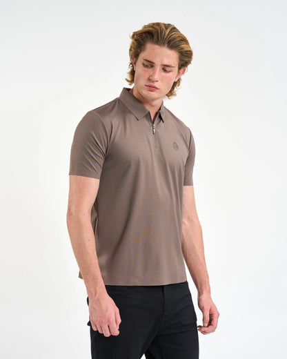 Mocha Chevron Performance Zip Polo