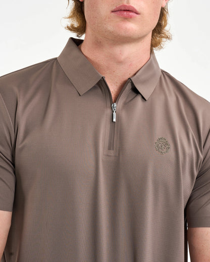 Mocha Chevron Performance Zip Polo