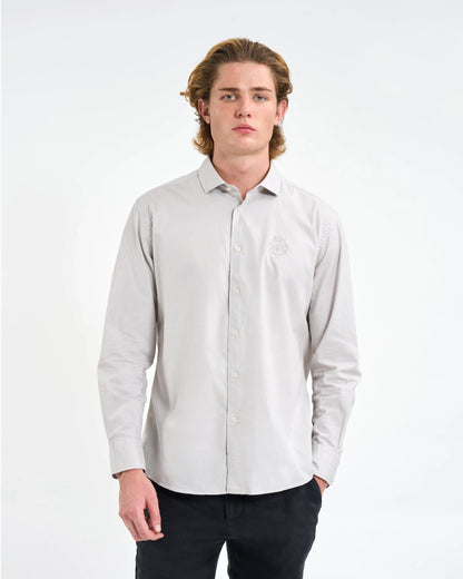 Light Grey Crest Embroidered Long-Sleeve Shirt