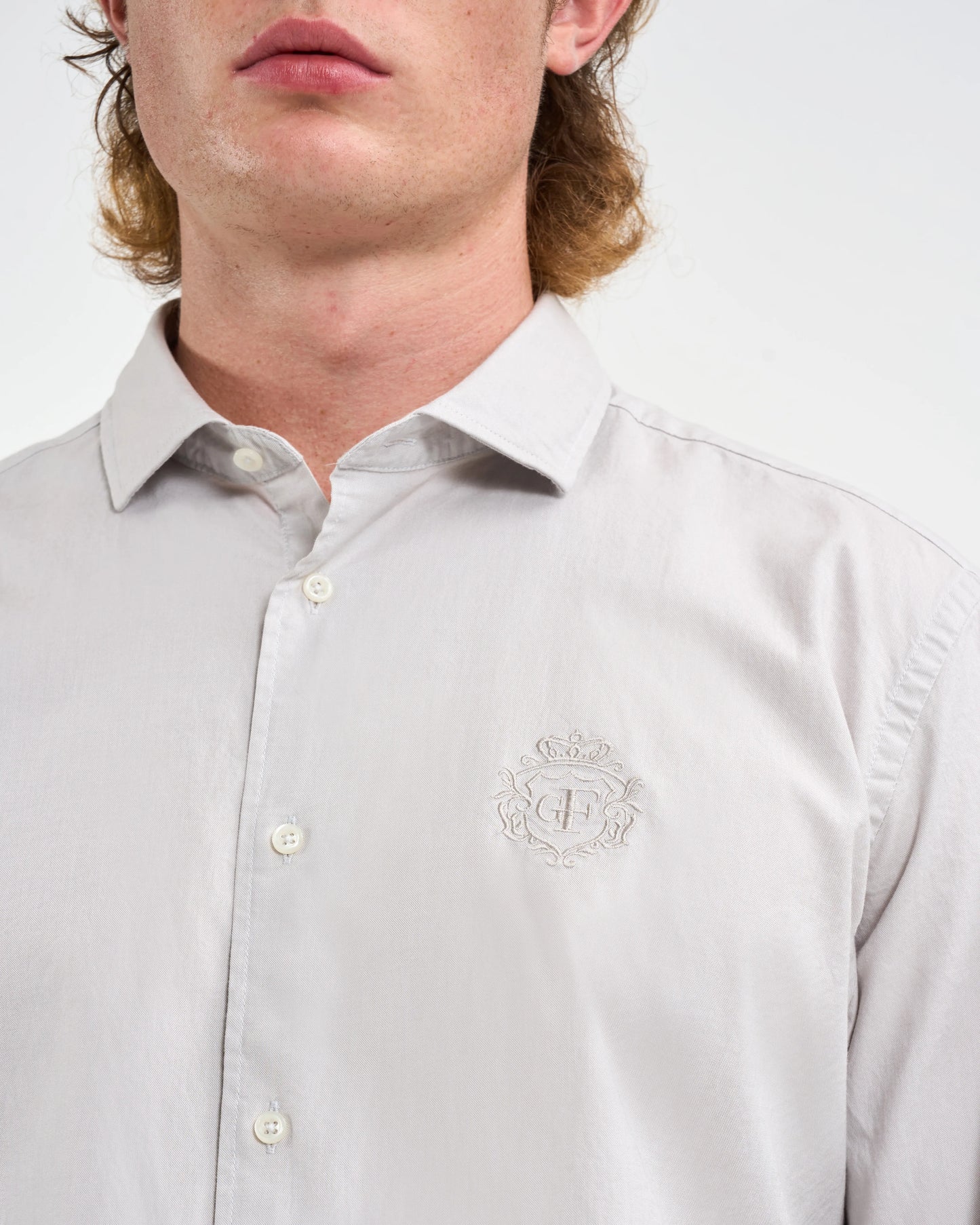 Light Grey Crest Embroidered Long-Sleeve Shirt
