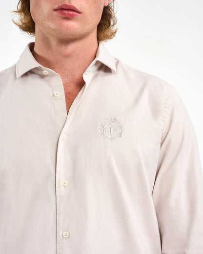 Pale Beige Crest Long-Sleeve Shirt