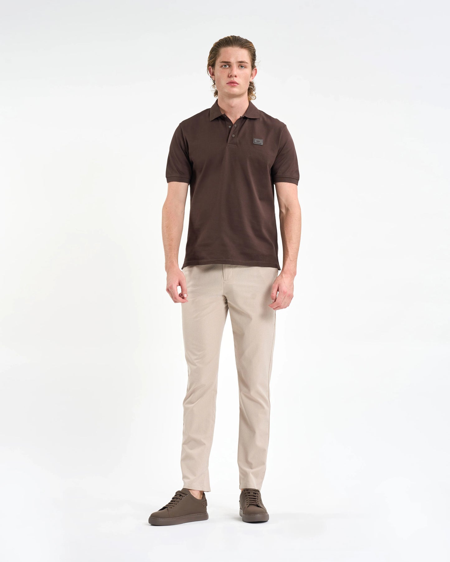 Dark Chocolate Snap-Placket Polo Shirt