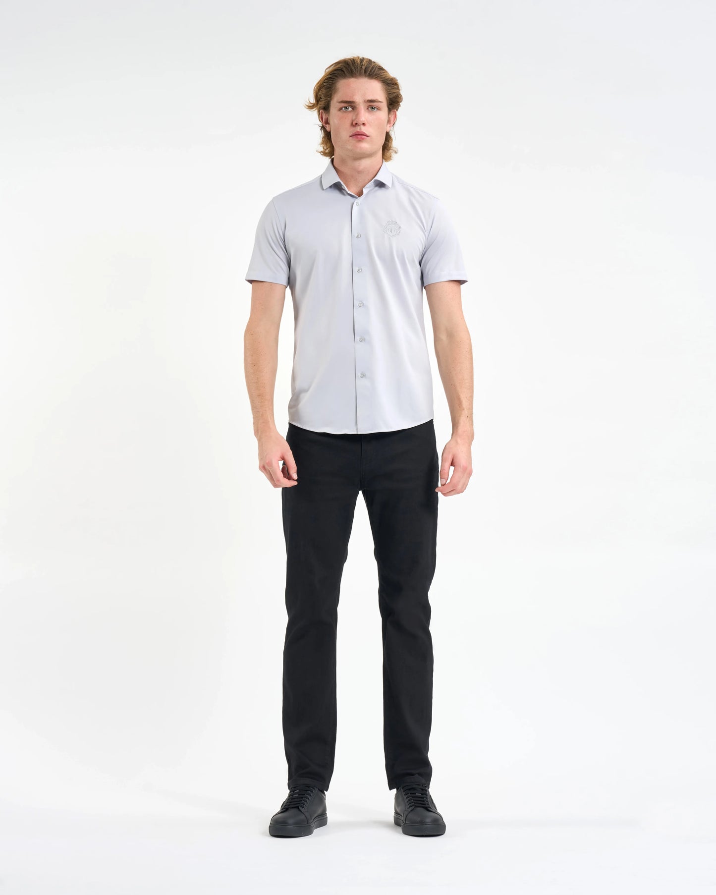 Light Mist Embroidered Crest Short-Sleeve Shirt