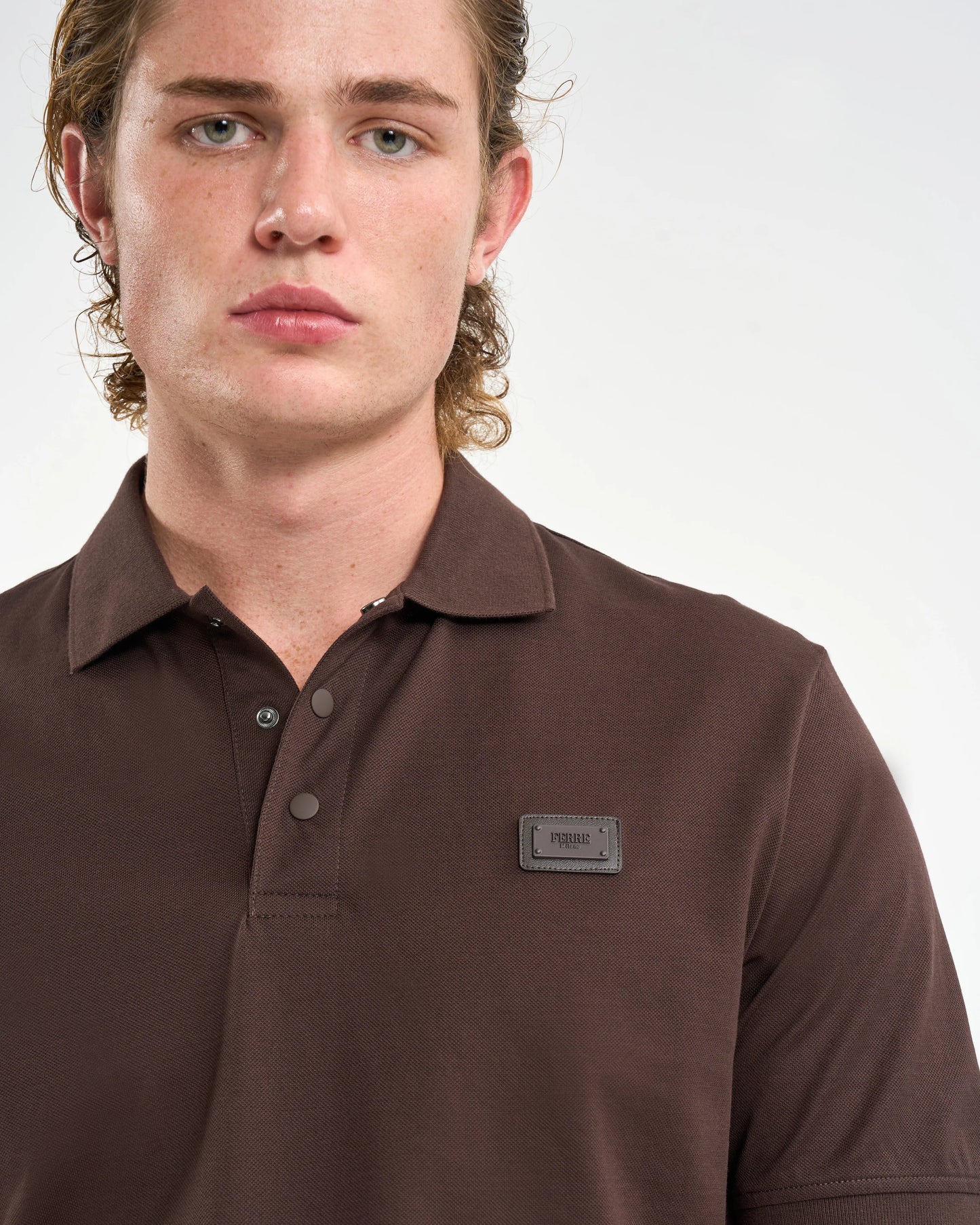 Dark Chocolate Snap-Placket Polo Shirt