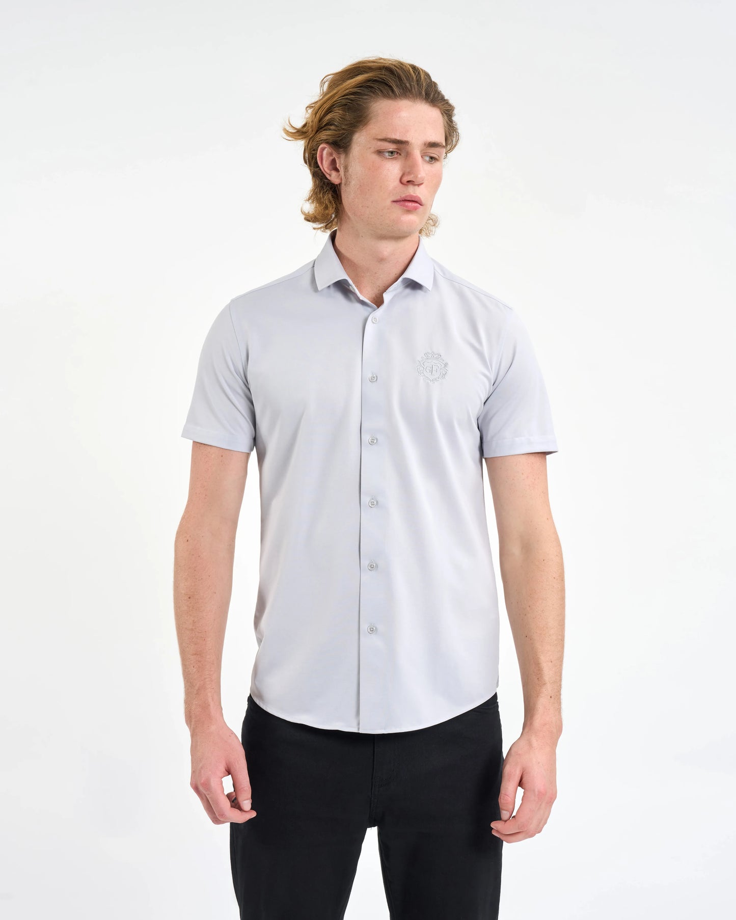 Light Mist Embroidered Crest Short-Sleeve Shirt