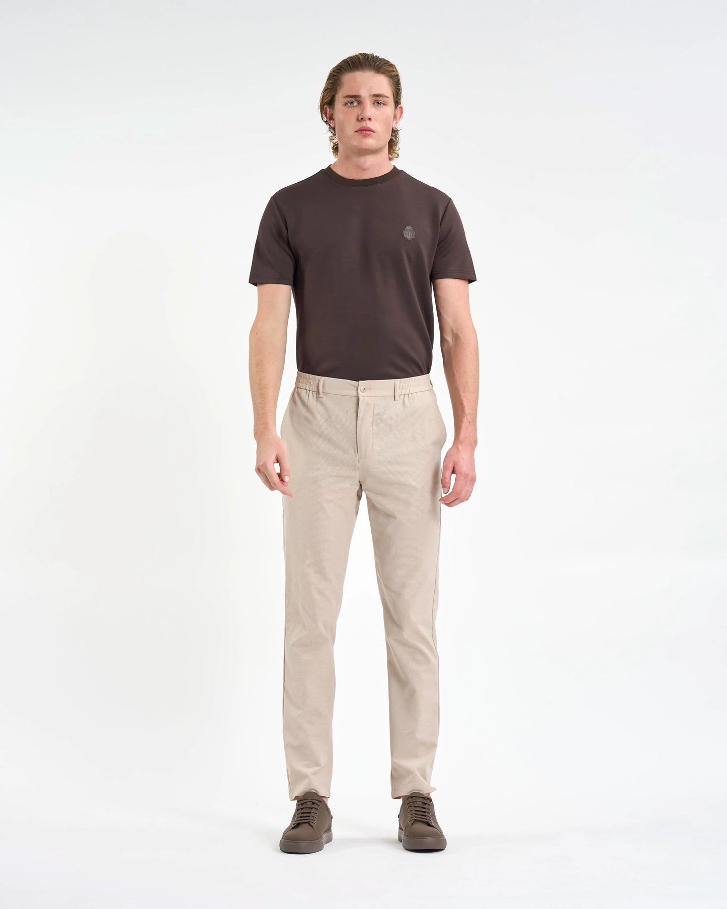 Stone Beige Micro-Pattern Drawstring Trousers
