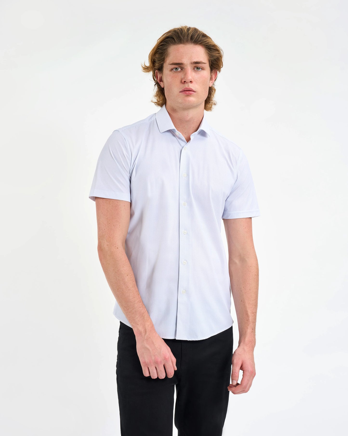 White Embroidered-Crest Short-Sleeve Shirt