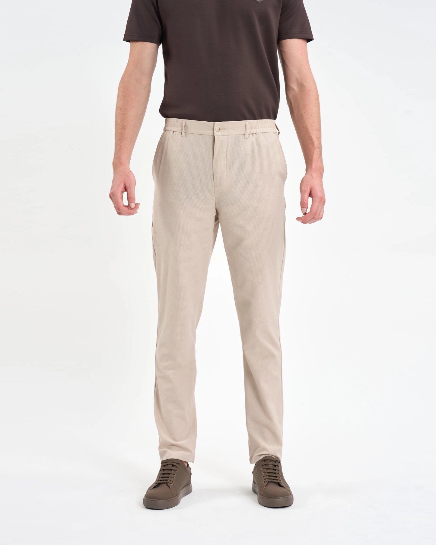 Stone Beige Micro-Pattern Drawstring Trousers