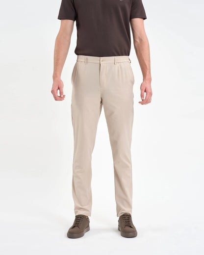 Stone Beige Micro-Pattern Drawstring Trousers