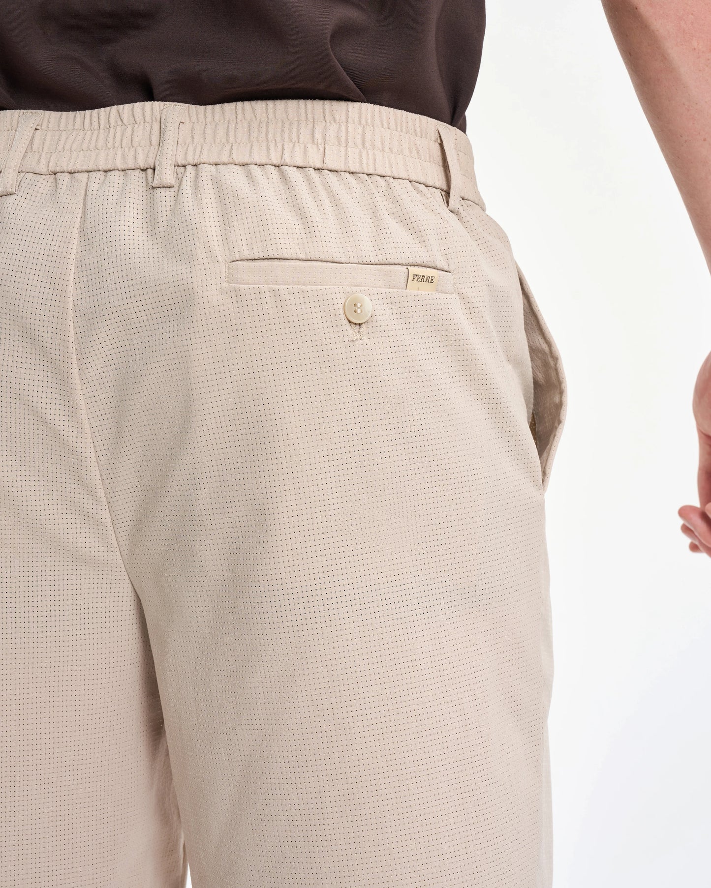 Sand Perforated Elastic-Waist Shorts