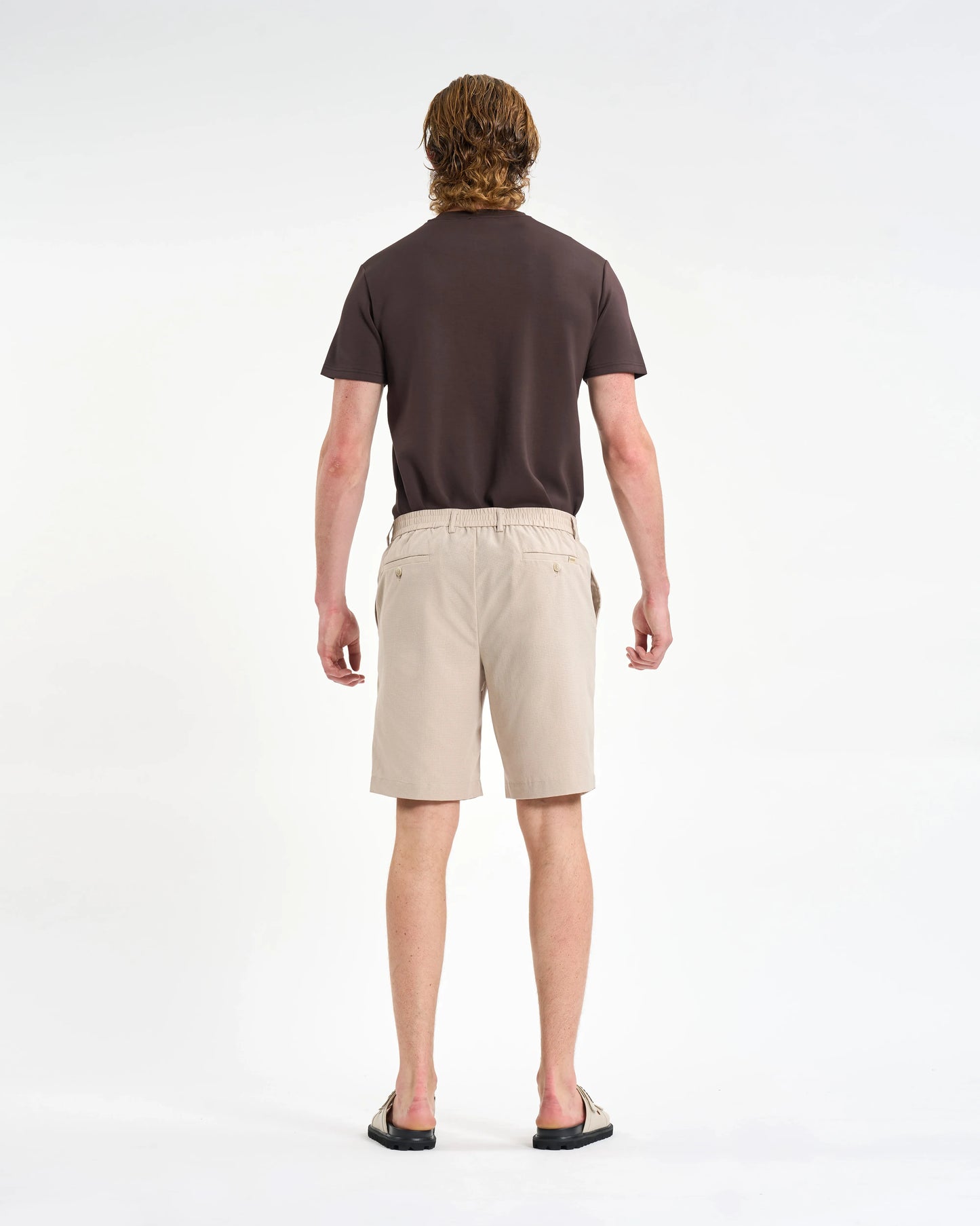 Sand Perforated Elastic-Waist Shorts