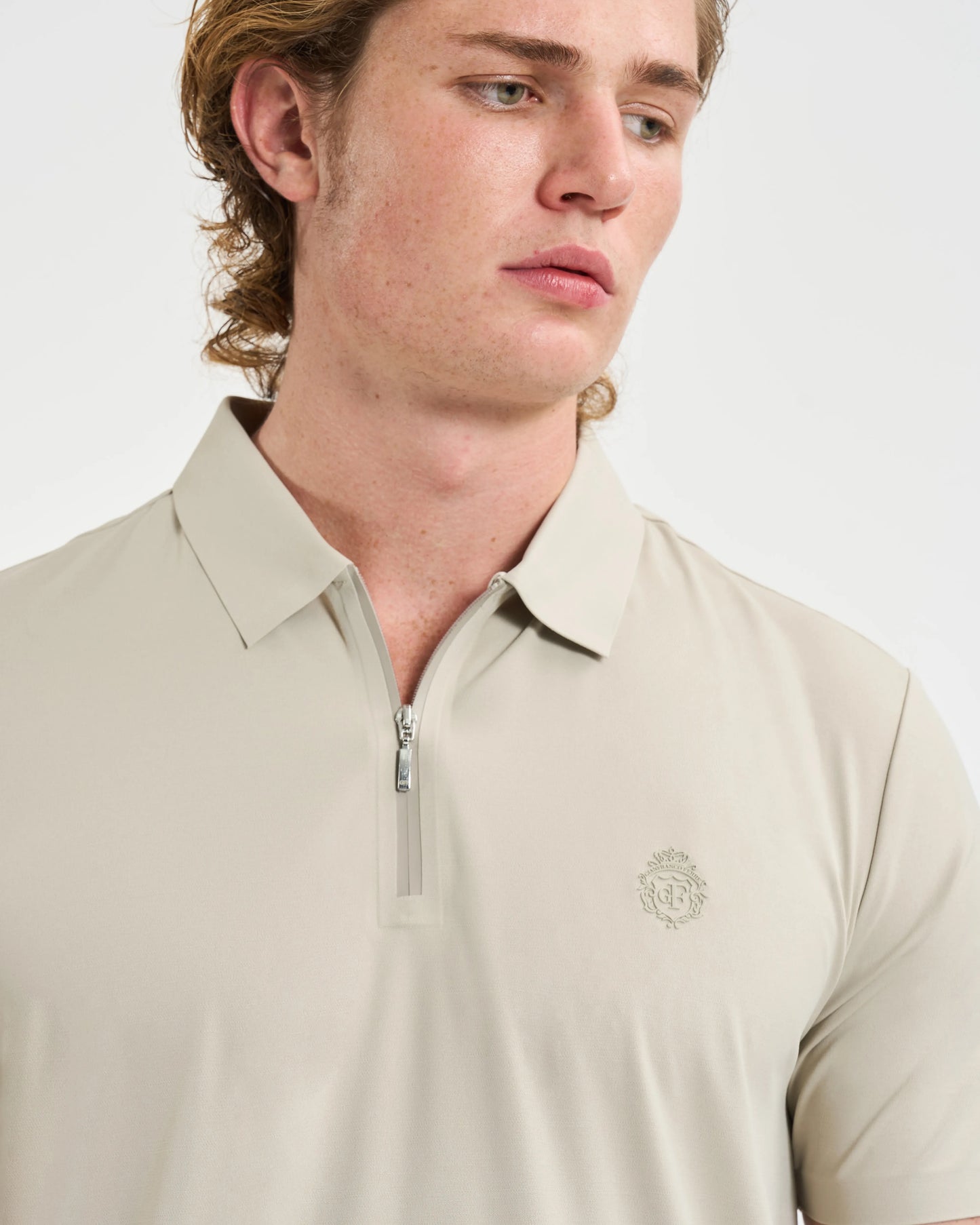 Sand Quarter-Zip Tech Polo
