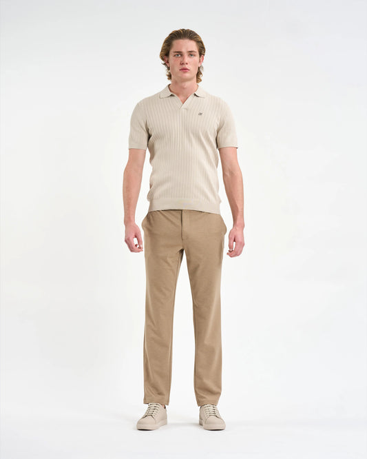 Ribbed Knit Open-Collar Polo