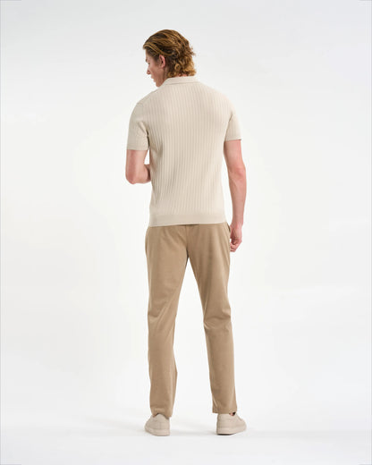 Ribbed Knit Open-Collar Polo
