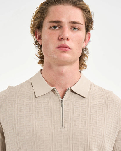 Stone-Hued Geometric Knit Quarter-Zip