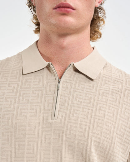 Stone-Hued Geometric Knit Quarter-Zip