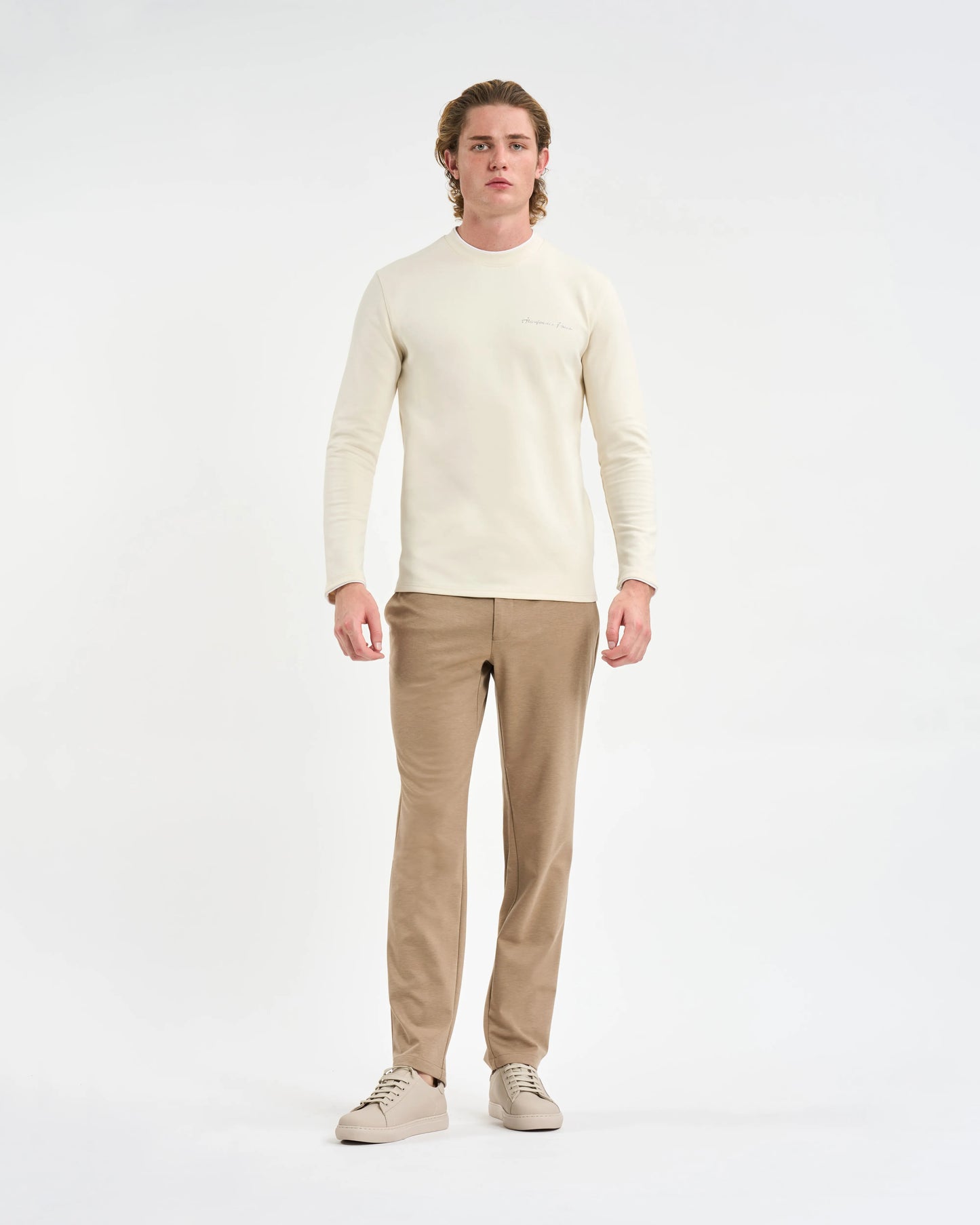 Ecru Script-Signature Long-Sleeve Pullover