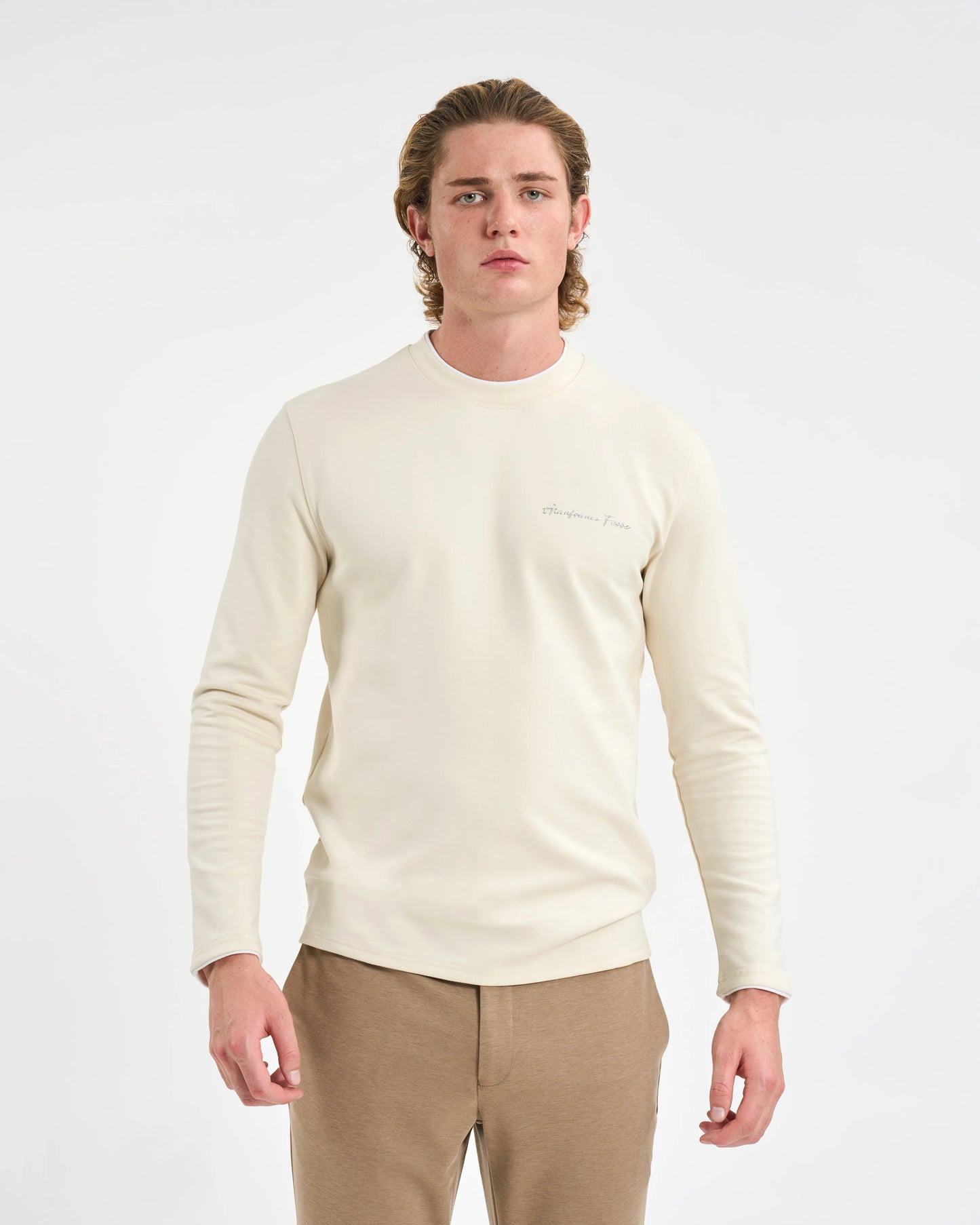 Ecru Script-Signature Long-Sleeve Pullover