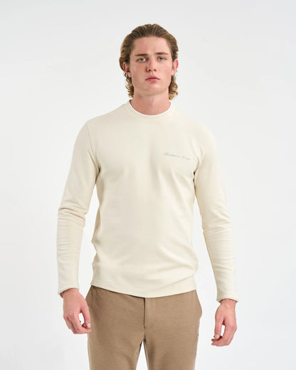 Ecru Script-Signature Long-Sleeve Pullover