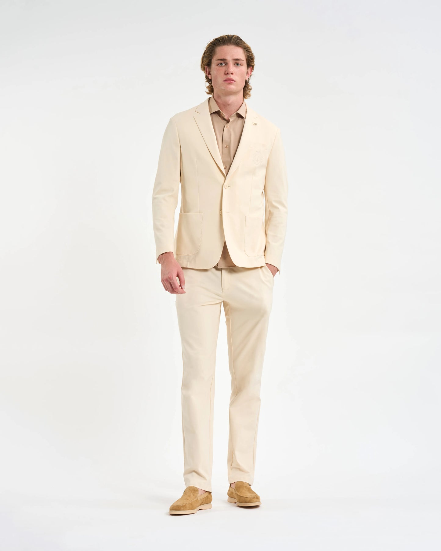 Cream Crest-Embossed Sport Coat