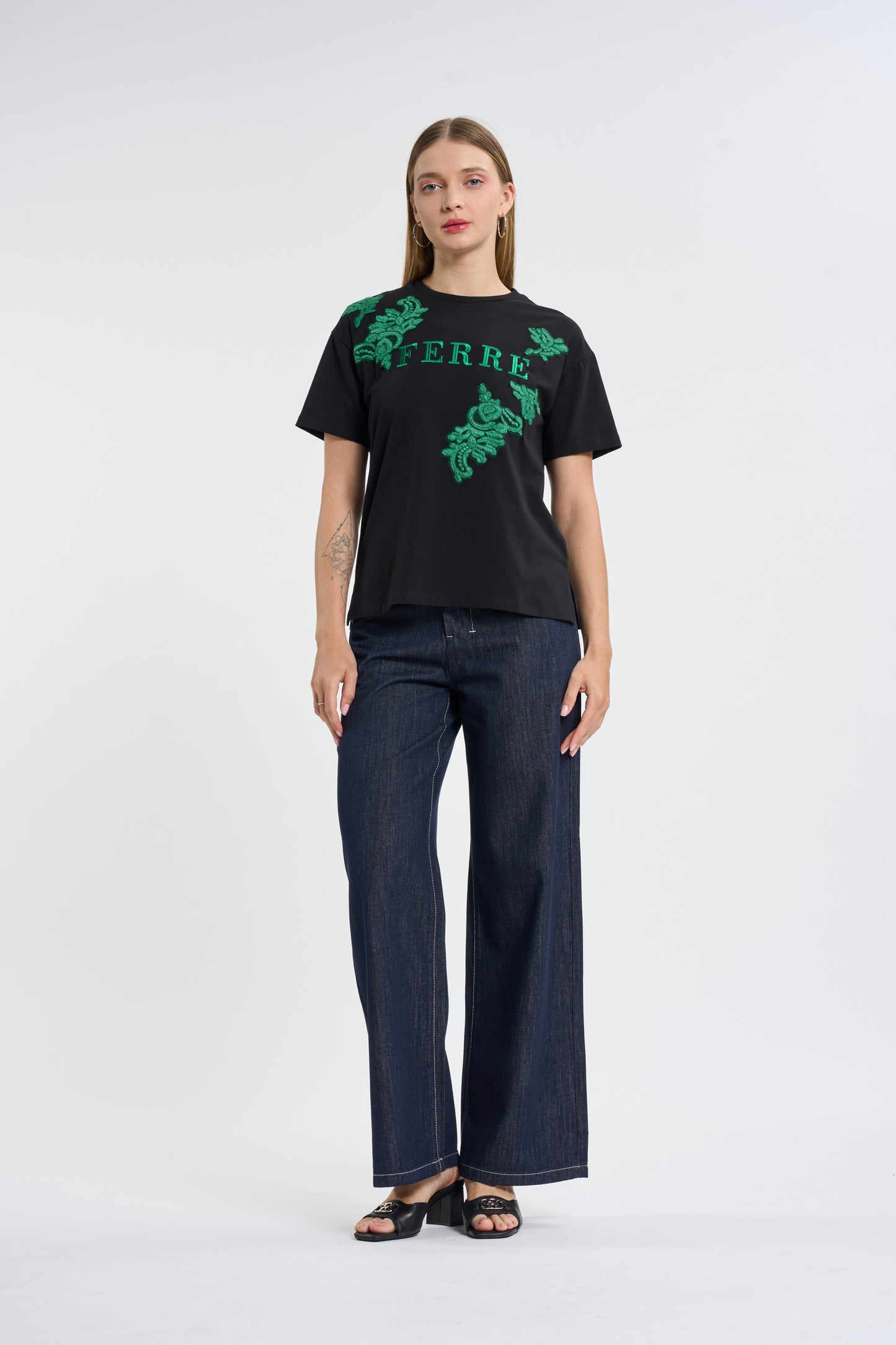 Emerald Lace Appliqué "FERRE" T-Shirt