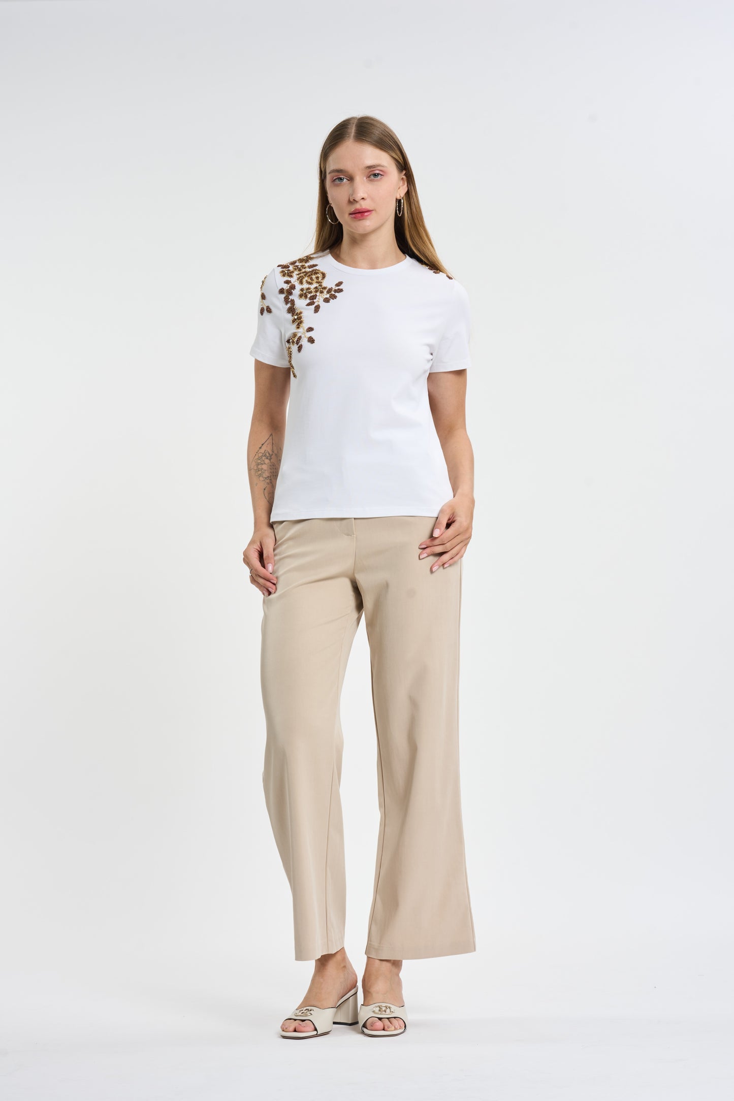 Floral Bead-Embellished Cotton T-Shirt