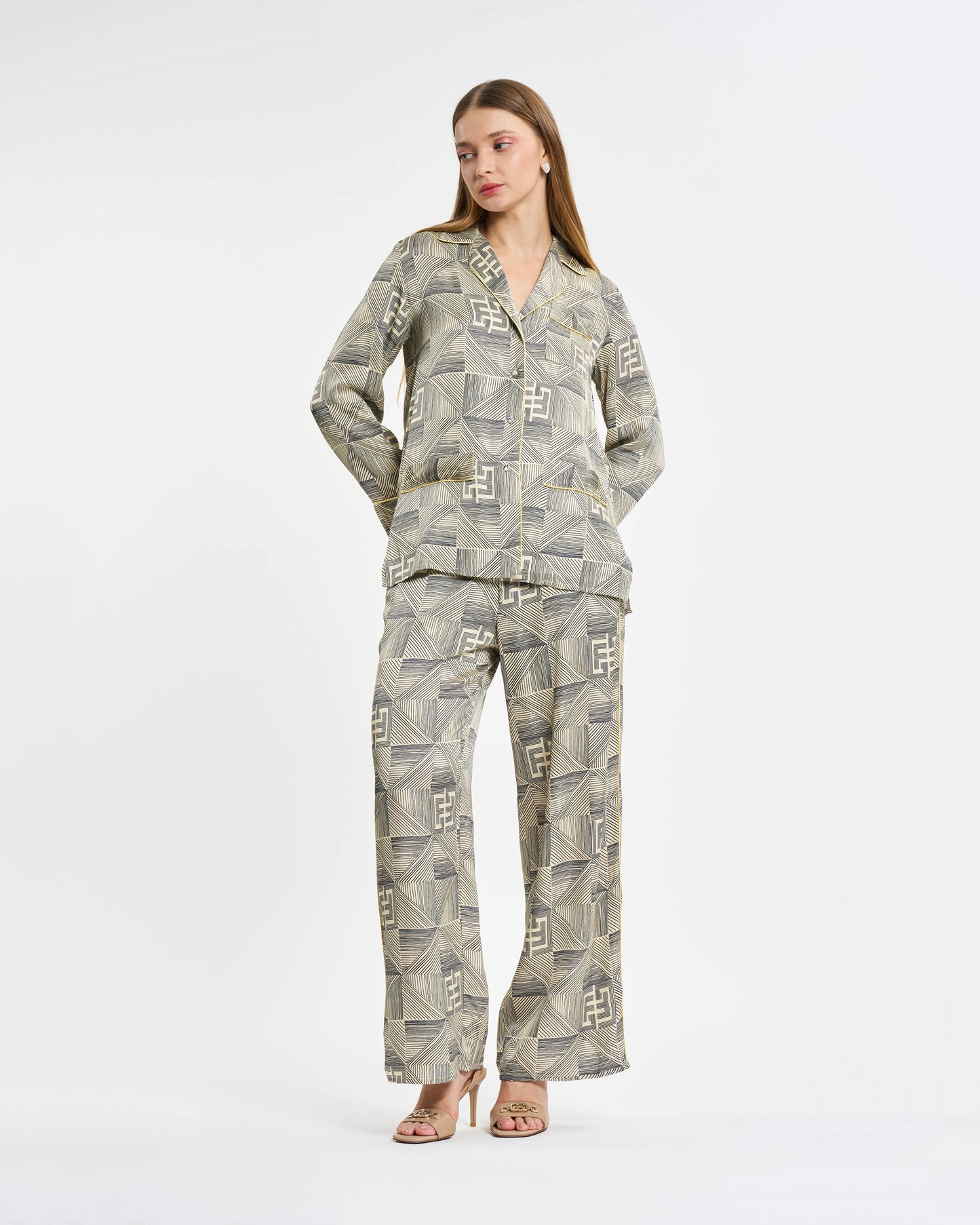 Geometric Monogram Silk Co-Ord Set