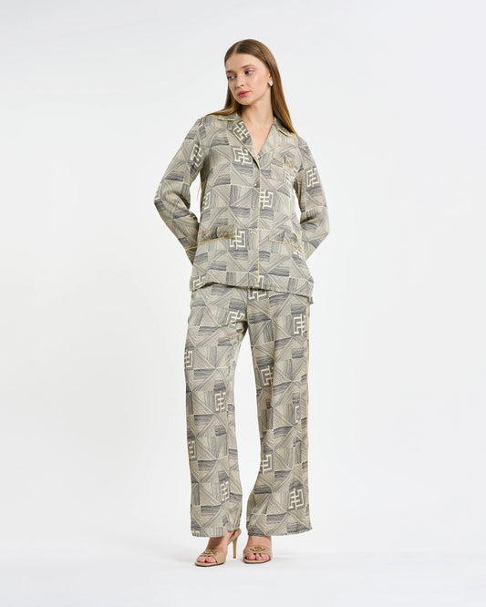 Geometric Monogram Silk Co-Ord Set