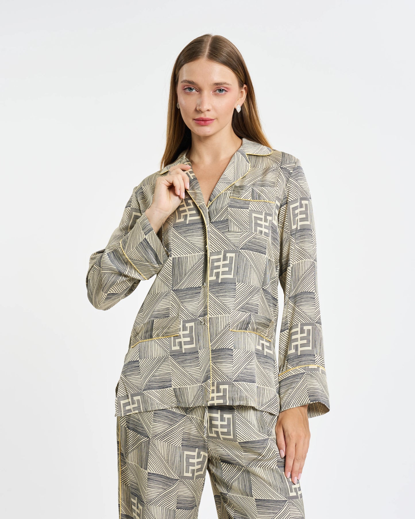 Geometric Monogram Silk Co-Ord Set