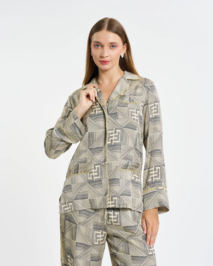 Geometric Monogram Silk Co-Ord Set