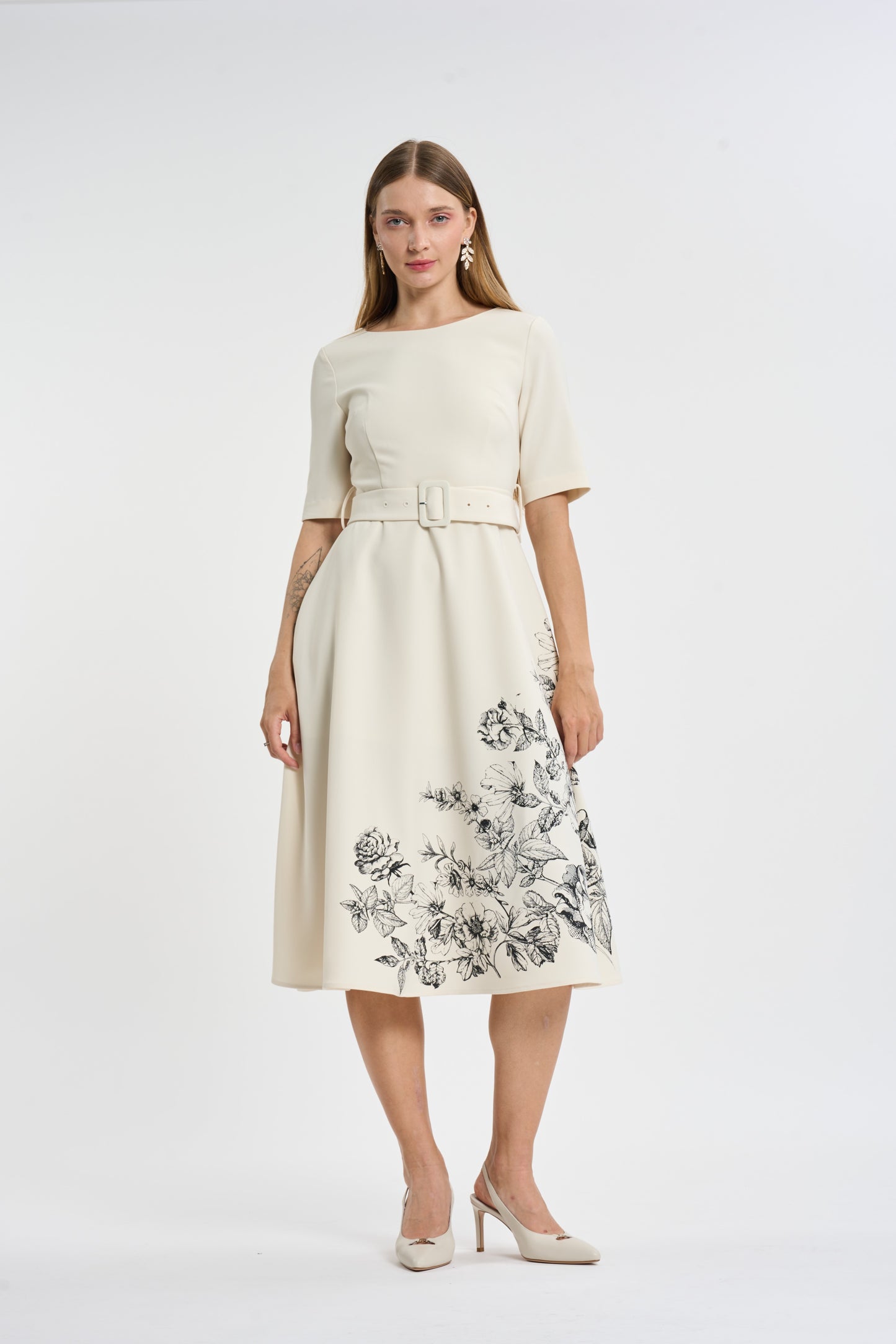 Floral Print Belted Midi Dress