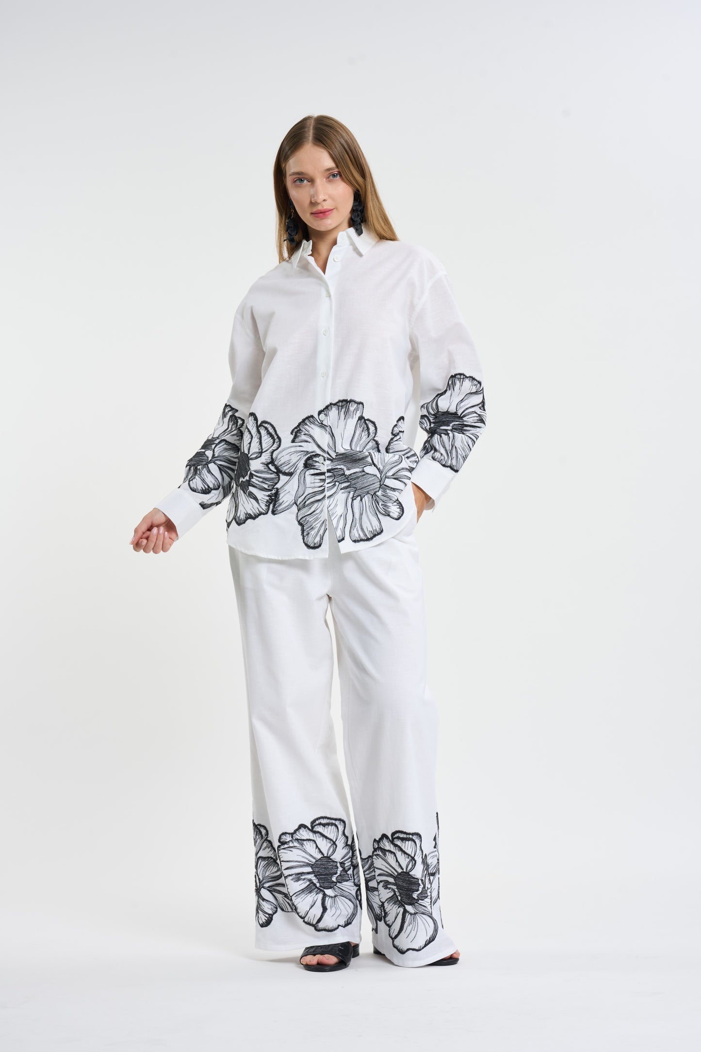 Floral Embroidered Linen Two-Piece Set