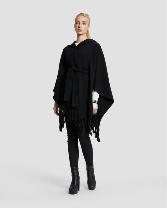 Hooded Fringed Hem Poncho