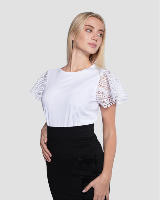 White Lace Sleeve T-shirt