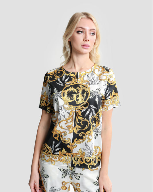 Baroque Floral Print Top