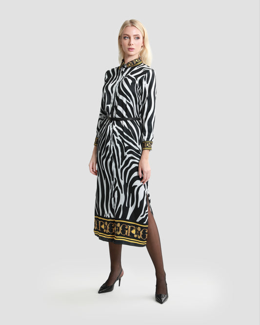 Baroque Trim Animal Print Midi Dress