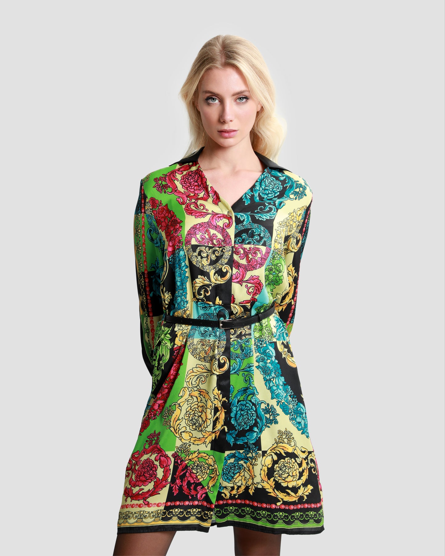 Ornate Color-Block Print Dress
