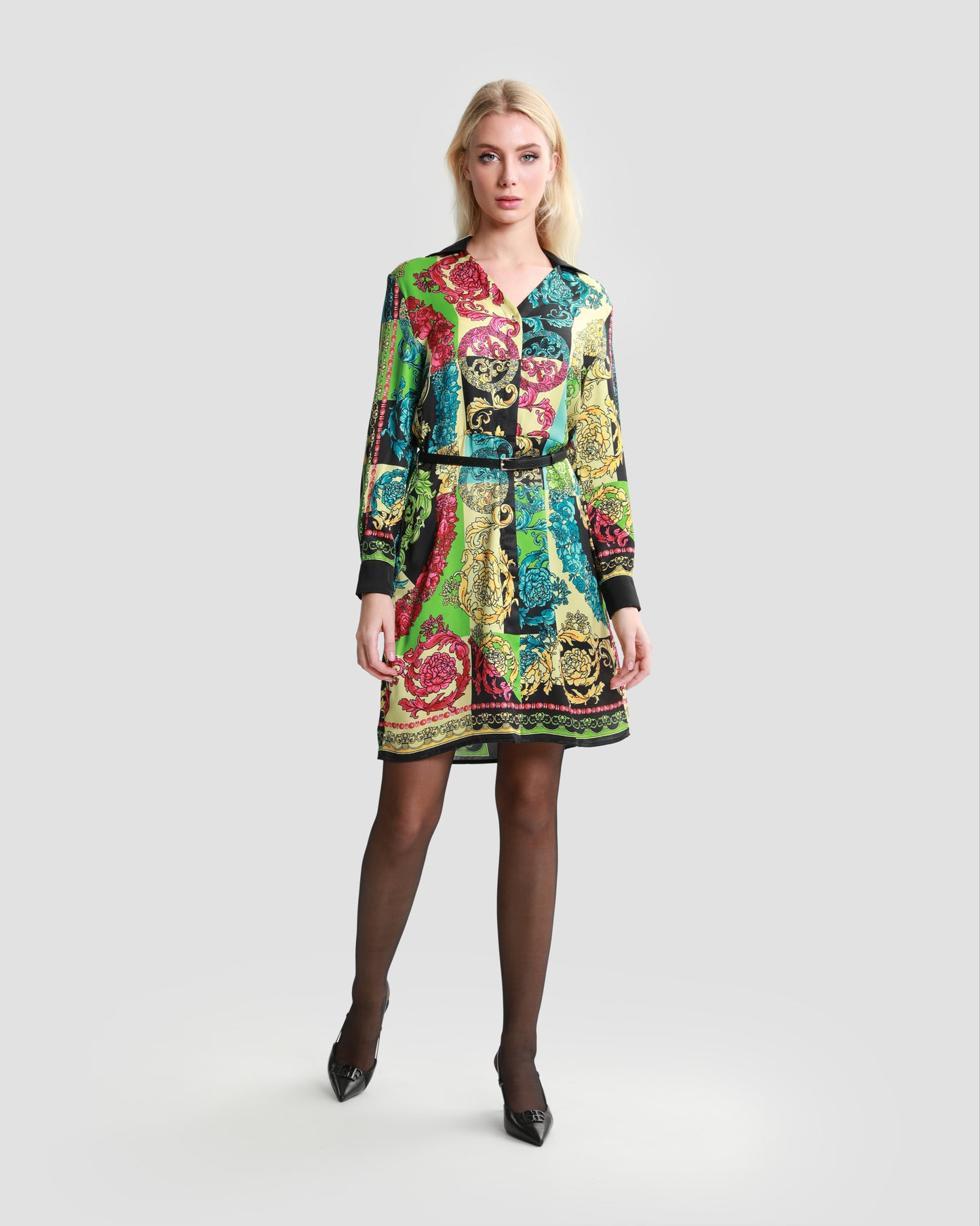 Ornate Color-Block Print Dress