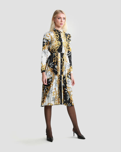 Contrasted Ornamental Print Midi Dress