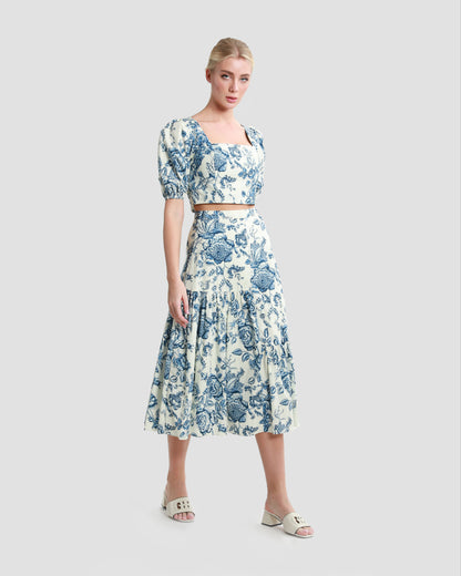Floral-Print Tiered Midi Skirt